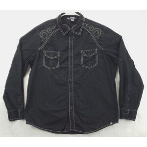 Machine Shirt Mens XL Black Embroidered 100% Cotton Pockets Classic Button-Up